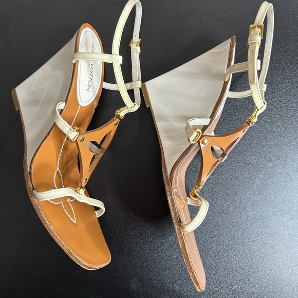 Louis Vuitton wedge heel sandals.  Slight wear on bottom of sandals. Size 7 (37) - Picture 7 of 13
